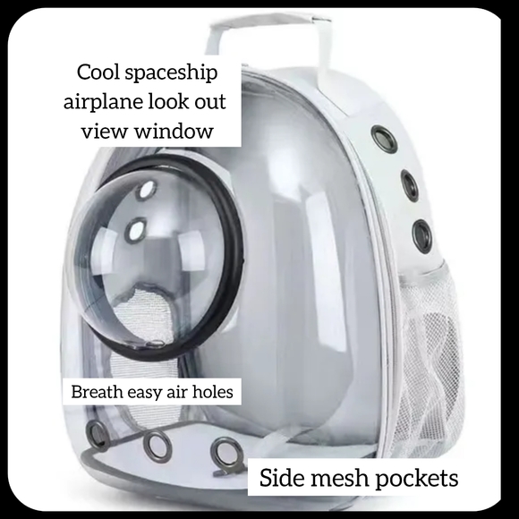 Backpack pet carrier space capsule bubble design durable w side pockets grey new - Picture 5 of 10